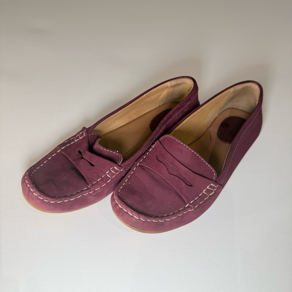 Clarks Artisan Burgundy Suede Penny Loafers Shoes Size 7.5 M